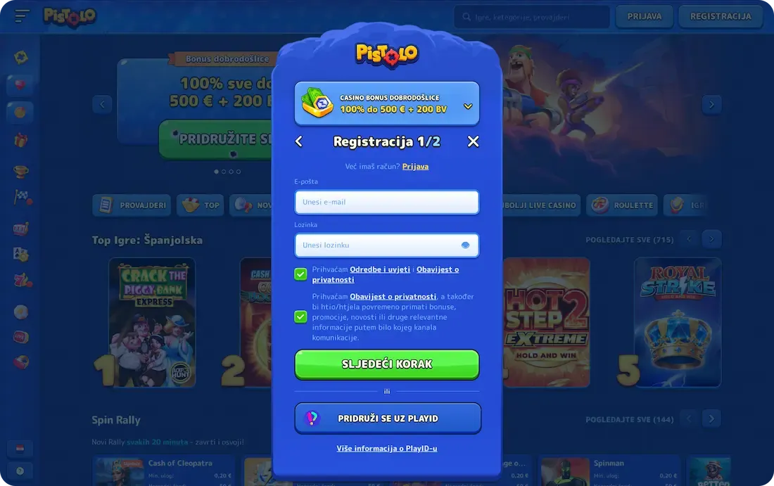 pistolo casino registracija